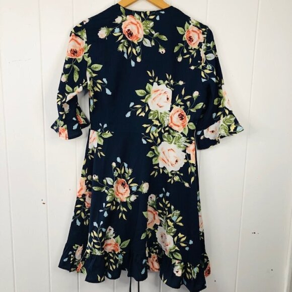Boo Hoo Womens Floral Frill Hem Wrap Dress Size 4 - Picture 4 of 11